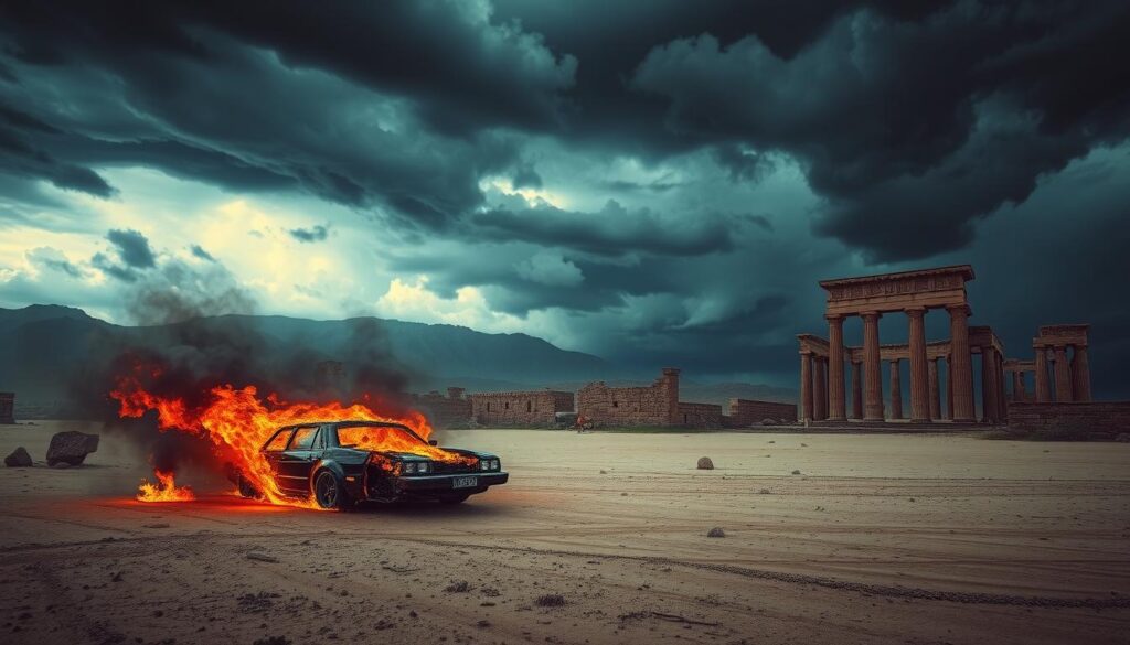 symbolism of burning car in the Bible