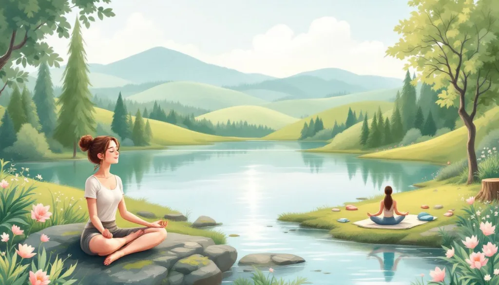 Master Mindfulness: The Ultimate Guided Meditation Guide 2 An illustration depicting various mindfulness meditation practices, including guided meditation.