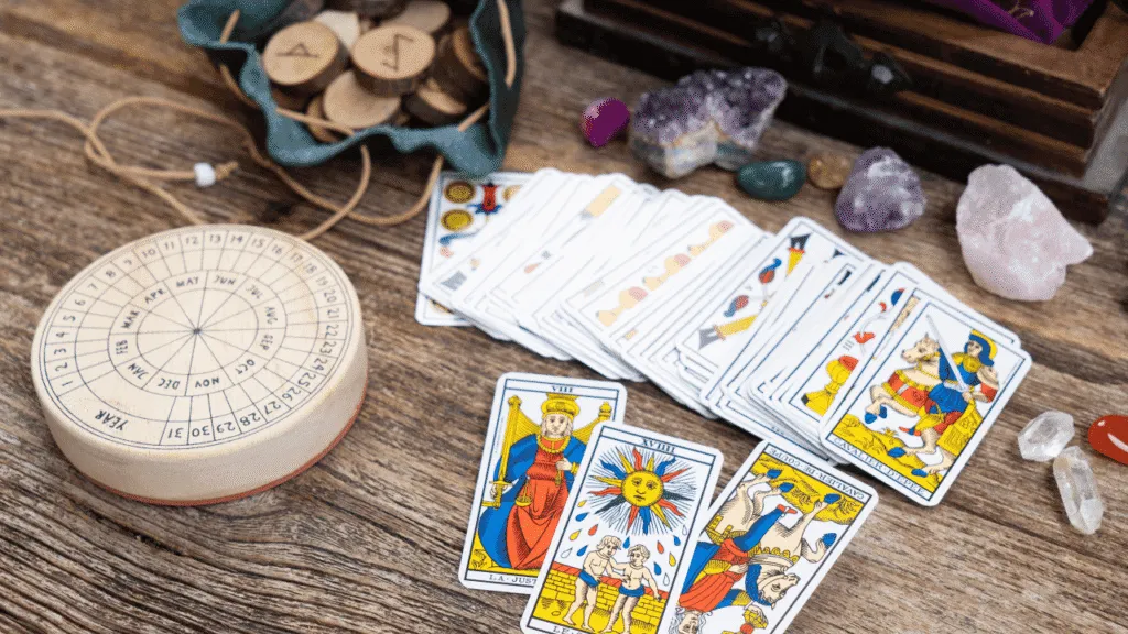 A magical spread of minor arcana tarot cards, the four suits of cups, wands, swords, and pentacles, arranged in a captivating display. The cards are illuminated by a warm, golden light, casting soft shadows that add depth and dimension. The cards are depicted with intricate, hand-drawn illustrations, each brimming with symbolism and mystical energy. The composition is balanced, with the cards thoughtfully positioned to guide the viewer's eye through the spread. The overall atmosphere is one of tranquility and introspection, inviting the viewer to explore the everyday wisdom and guidance offered by the minor arcana. The Minor Arcana Everyday Guidance Through Four Suits